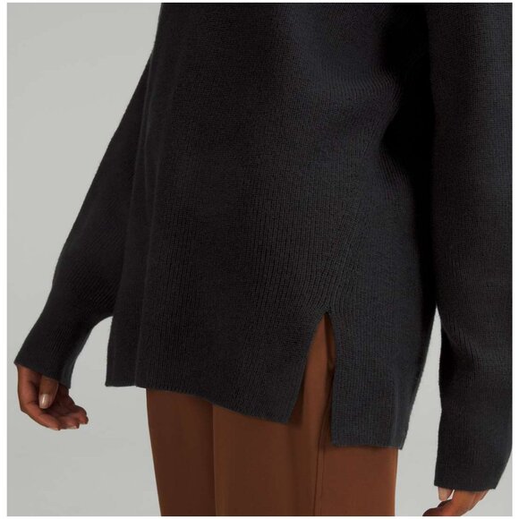 Lululemon Merino Wool Blend Ribbed Crewneck Sweater black size 10 L large cotton - Picture 4 of 12